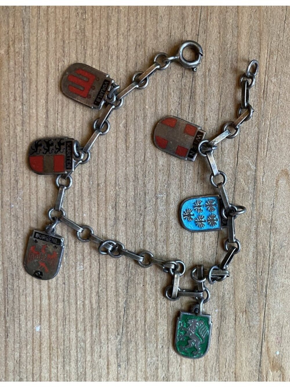European Shields 7.25” Length Charm Bracelet Shields Marked 900